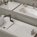 Modern White Washbasin Design With Faucet Towel Soap Dish And Countertop