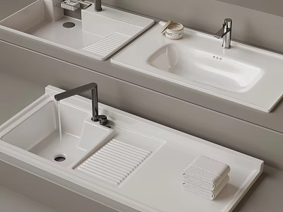 Modern White Washbasin Design With Faucet Towel Soap Dish And Countertop 3d model