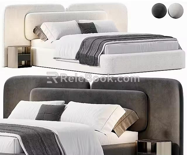 Double Bedside Table Combination Fabric Double Bed Solid Wood Bedside Table 3d model