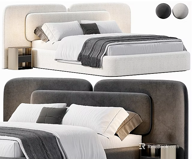 Modern Upholstered Double Bed With Soft Headboard White Bedding And Decorative Pillows 3d model 