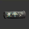 Gray Pencil Case With Vibrant Skull Monster And Shark Cartoon Patterns