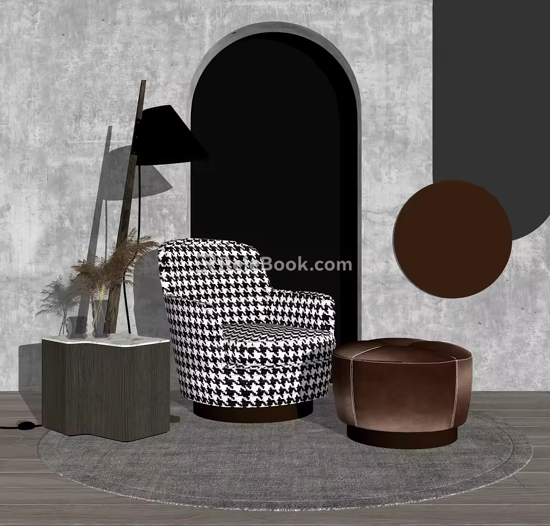 Modern single sofa leisure chair side combination 3d model