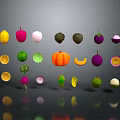Colorful Various Fresh Sliced Fruits Display On Black Background With Lemon Orange Pumpkin And Avocado
