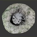 Wooden Tree Stump With Stone Base And Natural Moss Covered Ground