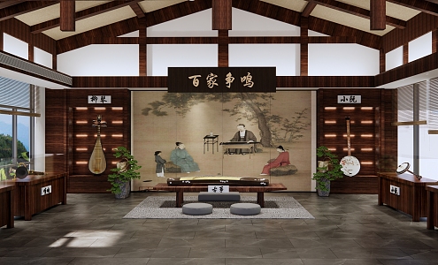 New Chinese Museum Musical Instruments Exhibition Hall Cultural Relics Exhibition Hall Display Cabinet Cultural Relics Cabinet Musical Instruments Combination National Musical Instruments Guzheng Pipa 3d model