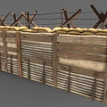 Industrial Protective Barrier Structure With Wooden Fence Sandbags Barbed Wire And Crossed Wooden Frames