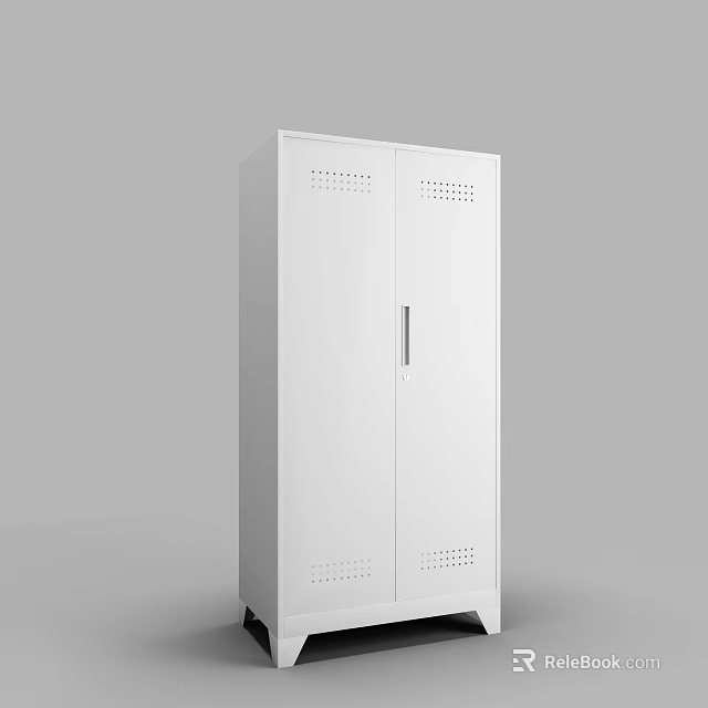 White Double Door File Cabinet With Ventilation Holes And Wheels For Office Storage 3d model 