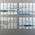 Modern Multi Panel Landscape Paintings With Mountain Water Boats And Birds