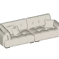 Comfortable white two-seater sofa with fluffy fabric thick cushions and black legs