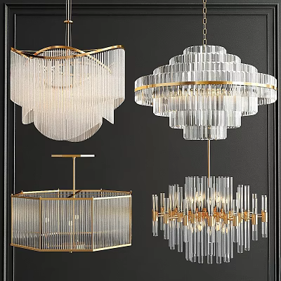 Elegant Modern Crystal Chandeliers With Gold Frames And Different Hanging Designs 3d model