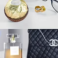 Chanel Quilted Black Bag With Chain CC Logo Perfume Chocolates Eyeglasses