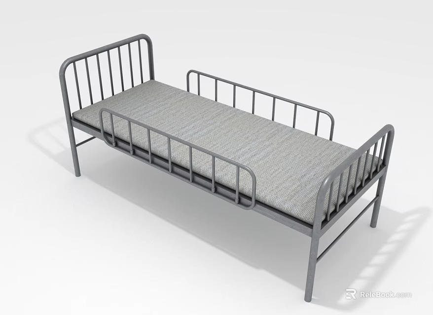 Medical Bed With Metal Frame Side Rails And Comfortable Mattress For Hospital Care 3d model 