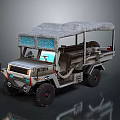 Off Road Utility Vehicle With Canvas Canopy Open Top Large Tires And Front Lights
