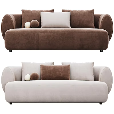 Modern Minimalist Double Sofa in Brown and Beige with Decorative Pillows 3d model