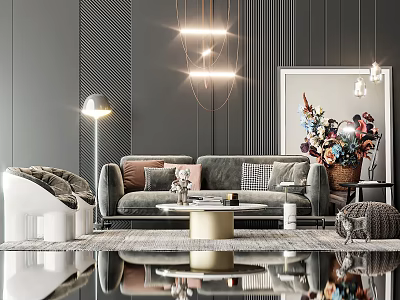 Modern Living Room With Inflatable Sofa Decorative Lighting And Flower Arrangement 3d model