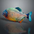 Vibrant Colorful Tropical Fish With Shiny Scales And Blue Tail On Reflective Surface