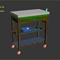 Commercial Equipment Wooden Mobile Cart With Wheels White Countertop Multiple Shelves And Tools Storage