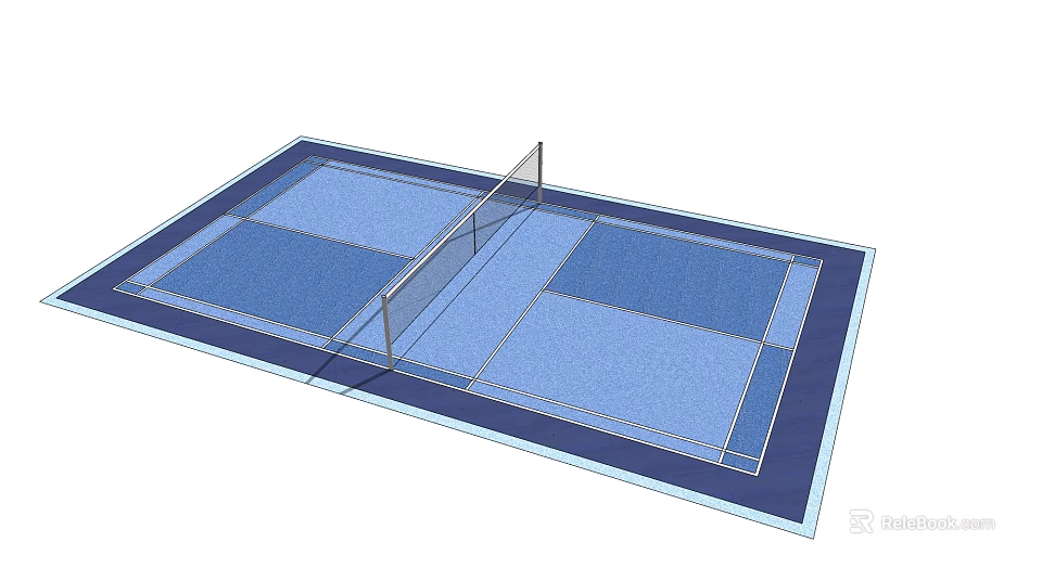 Blue Tennis Court With Net And Boundary Lines For Fitness Sports 3d model 
