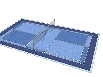 Blue Tennis Court With Net And Boundary Lines For Fitness Sports 3d model