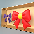 Elegant Decorative Ornament Set in Golden Box with Purple and Red Bows and Yellow Center