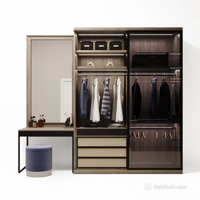 Modern Wardrobe Interior Design With Hanging Area Drawers And Storage Boxes 3d model