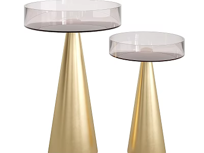 Modern Side Tables With Transparent Glass Tops And Golden Cone Bases 3d model