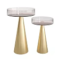 Modern Side Tables With Transparent Glass Tops And Golden Cone Bases