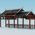 Traditional Chinese Wooden Pavilion With Black Tiled Roof And Wooden Benches In Natural Garden