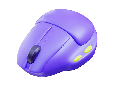 Purple Computer Mouse With Modern Ergonomic Design And Yellow Side Buttons 3d model