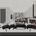 Modern Hotel Room Interior With Fireplace Gray Walls Bed And Decorative Lighting