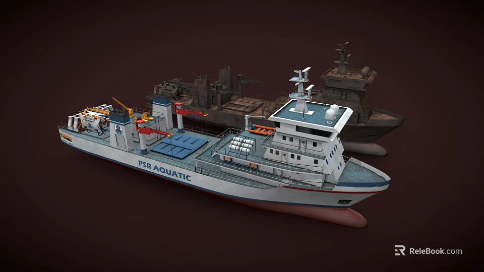 Detailed STROAQUATIC Work Vessel With Deck Equipment Crane Antennas Structure 3d model 
