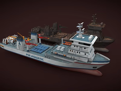 Detailed STROAQUATIC Work Vessel With Deck Equipment Crane Antennas Structure 3d model
