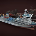 Detailed STROAQUATIC Work Vessel With Deck Equipment Crane Antennas Structure