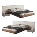 Modern Double Bed With LED Headboard Wooden Frame And Comfortable Mattress