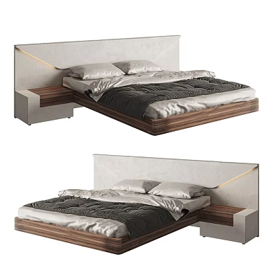 Modern Double Bed With LED Headboard Wooden Frame And Comfortable Mattress 3d model