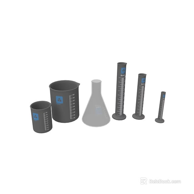 Laboratory Glassware Equipment With Different Sizes Beakers Flask And Graduated Cylinders 3d model 