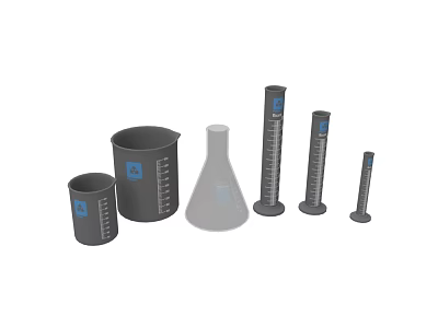 Laboratory Glassware Equipment With Different Sizes Beakers Flask And Graduated Cylinders 3d model
