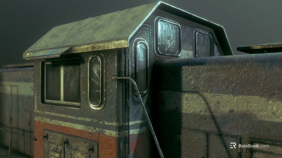 Abandoned Vintage Train With Rusty Metal Body Cracked Windows And Weathered Roof 3d model 