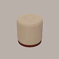 Cream Leather Round Leisure Chair With Tufted Detailing And Wooden Base