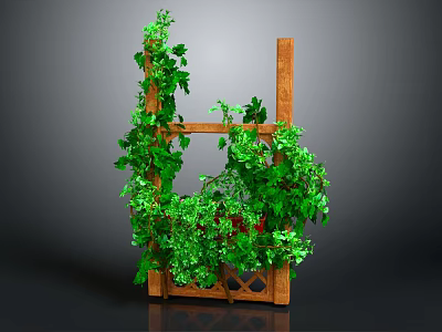 Green Vines Growing On Wooden Trellis With Lattice Structure And Decorative Leaves 3d model