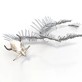 Metallic Animal Skeleton Model With Intricate Wing Structure And Bone Details