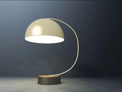 Modern Table Lamp With White Dome Shade Curved Stand And Dark Base 3d model