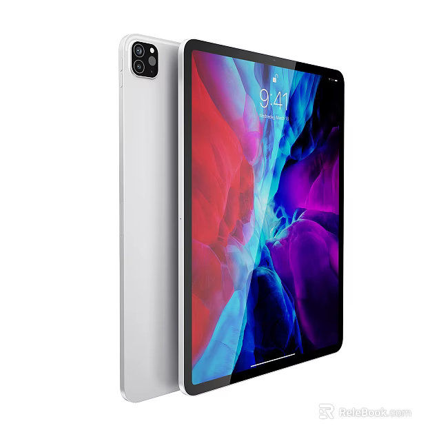 Sleek Silver Tablet Computer With Large Display And Vibrant Colorful Wallpaper Design 3d model