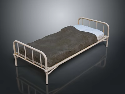 Modern Light Colored Metal Bed Frame With Dark Mattress And White Sheet 3d model