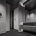 Modern Bathroom Interior With Concrete Walls Sink Counter Mirrors And Directional Signage