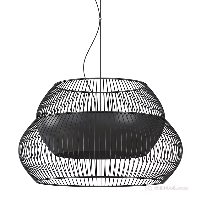 Modern Black Metal Ceiling Pendant Light With Double Layer Mesh Round Design 3d model