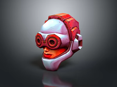 3D Sci Fi Helmet With Red And White Color Scheme Large Circular Eye Design 3d model