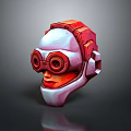 3D Sci Fi Helmet With Red And White Color Scheme Large Circular Eye Design