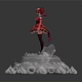 Red Doll Figure Standing On Transparent Crystal Decorative Base