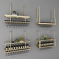 Modern Wall Mounted Wine Cabinet With Glass Racks Bottle Storage And Decorative Plants